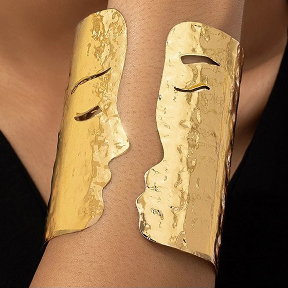 Great Expectations Gold Hammered Face Cuff Bracelet Pair